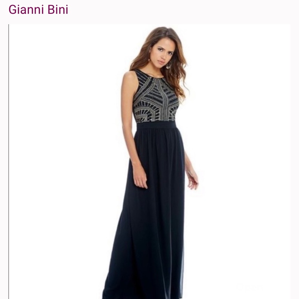 Gianni Bini Maddy Dress Black Embroidered Maxi ~12